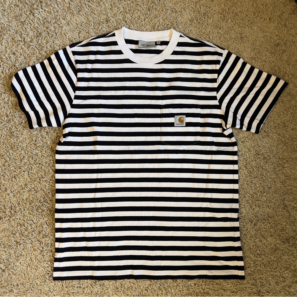 Carhartt Work in Progress Men's Black and White Striped Shirt